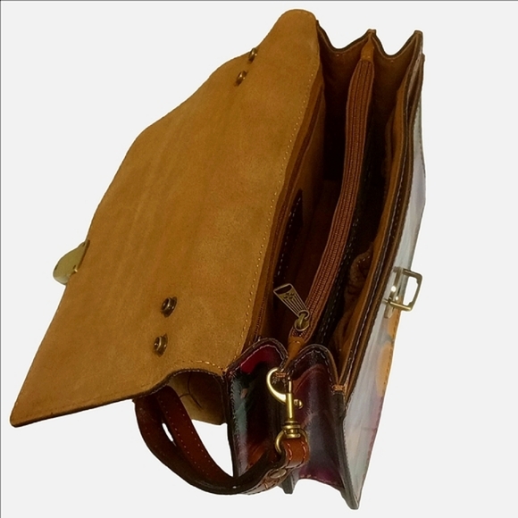 🆕 PATRICIA NASH "BLOOM ROMANCE" BROWN LEATHER CROSSBODY BAG WITH FLORAL DESIGNS - Picture 4 of 14